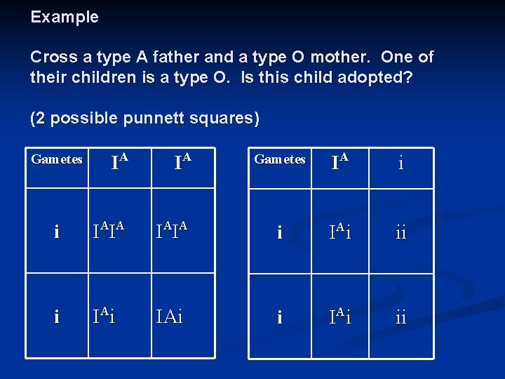 Example Cross a type A father and a type O mother. One of their