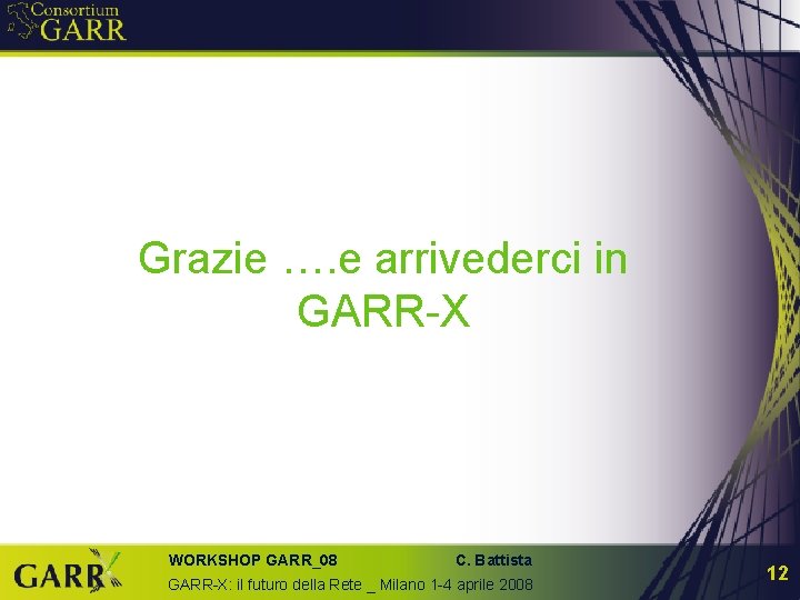 Grazie …. e arrivederci in GARR-X WORKSHOP GARR_08 C. Battista GARR-X: il futuro della
