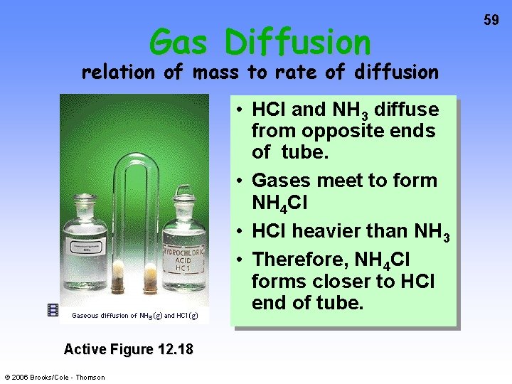 Gas Diffusion relation of mass to rate of diffusion • HCl and NH 3