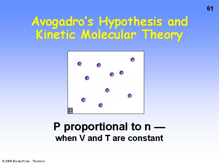 Avogadro’s Hypothesis and Kinetic Molecular Theory P proportional to n — when V and