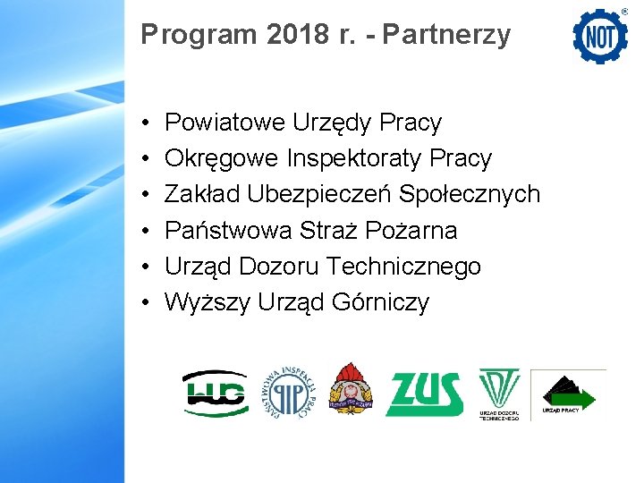 Program 2018 r. - Partnerzy • • • Powiatowe Urzędy Pracy Okręgowe Inspektoraty Pracy
