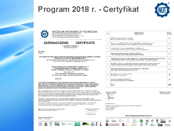 Program 2018 r. - Certyfikat 