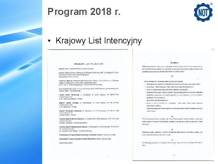 Program 2018 r. • Krajowy List Intencyjny 