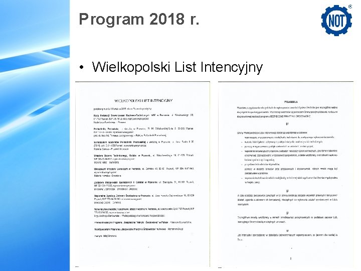 Program 2018 r. • Wielkopolski List Intencyjny 