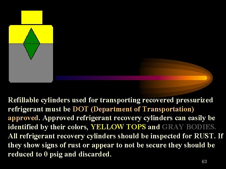 Refillable cylinders used for transporting recovered pressurized refrigerant must be DOT (Department of Transportation)