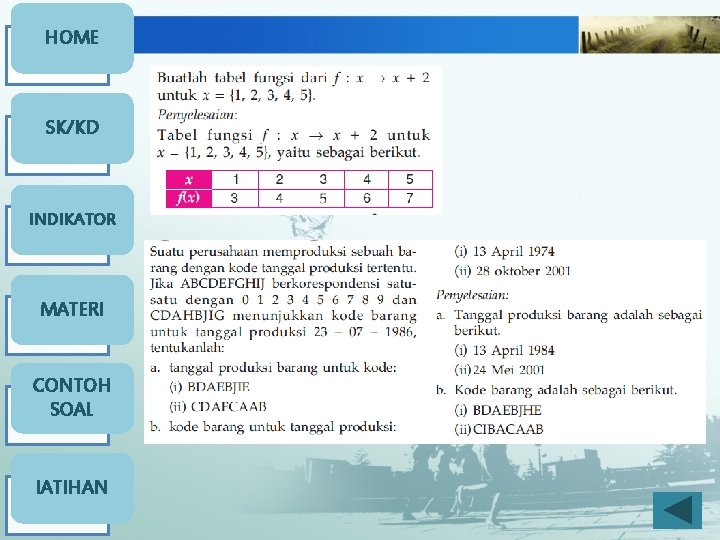 HOME SK/KD INDIKATOR MATERI CONTOH SOAL l. ATIHAN 