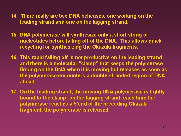 14. There really are two DNA helicases, one working on the leading strand one