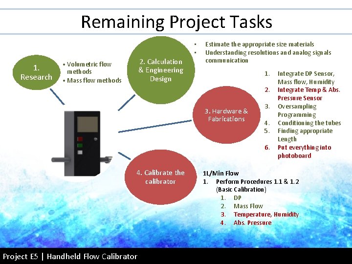 Remaining Project Tasks • • 1. Research 2. Calculation & Engineering Design • Volumetric