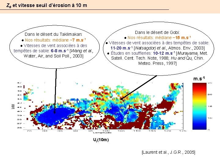 Z 0 et vitesse seuil d’érosion à 10 m Dans le désert du Taklimakan: