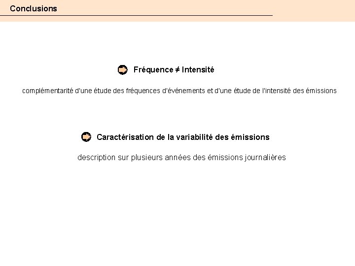 Conclusions Fréquence ≠ Intensité complémentarité d’une étude des fréquences d’événements et d’une étude de