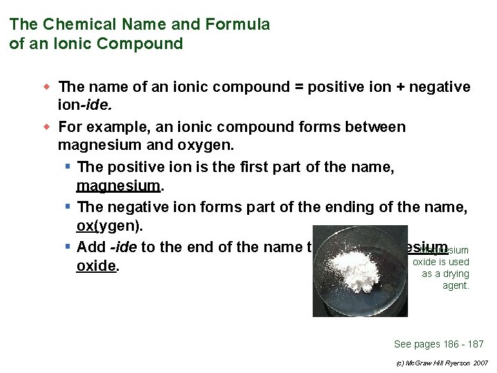 The Chemical Name and Formula of an Ionic Compound w The name of an
