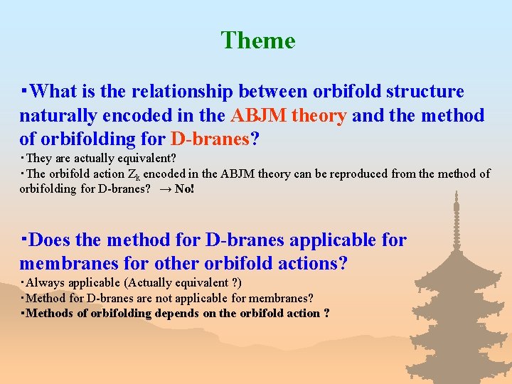 Theme ・What is the relationship between orbifold structure naturally encoded in the ABJM theory