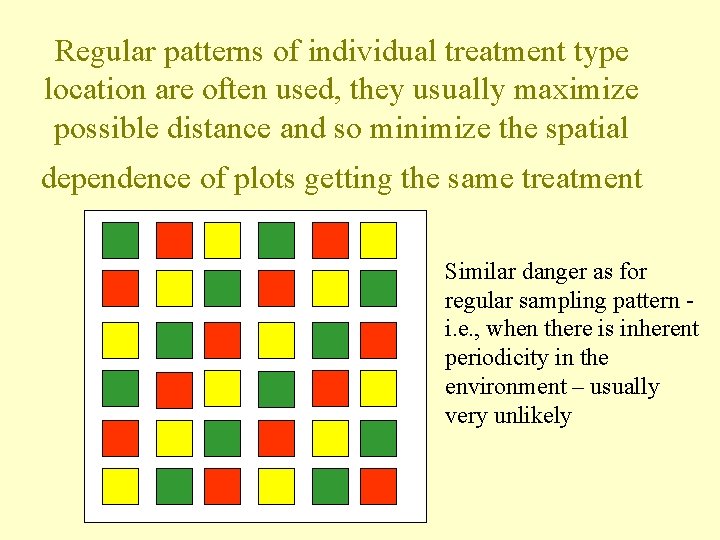 Regular patterns of individual treatment type location are often used, they usually maximize possible