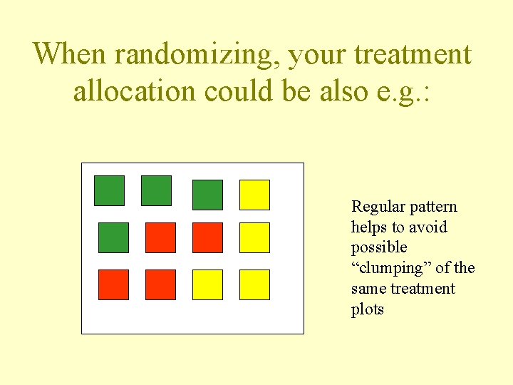 When randomizing, your treatment allocation could be also e. g. : Regular pattern helps