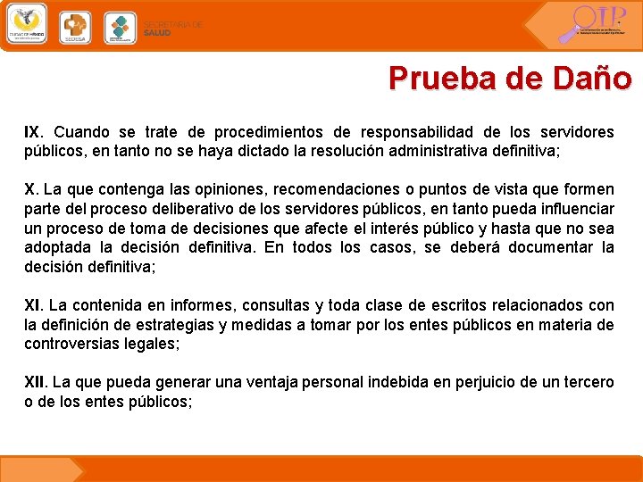Prueba de Daño IX. Cuando se trate de procedimientos de responsabilidad de los servidores