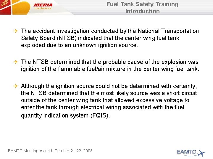 Fuel Tank Safety Training IBERIA Maintenance Training Center