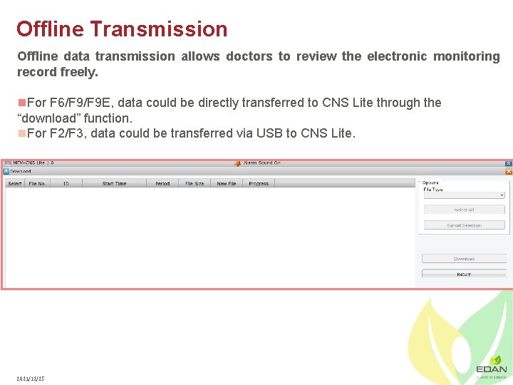Offline Transmission Offline data transmission allows doctors to review the electronic monitoring record freely.
