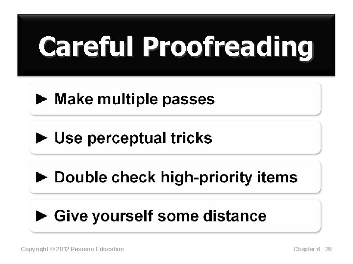 Careful Proofreading Copyright © 2012 Pearson Education Chapter 6 - 28 