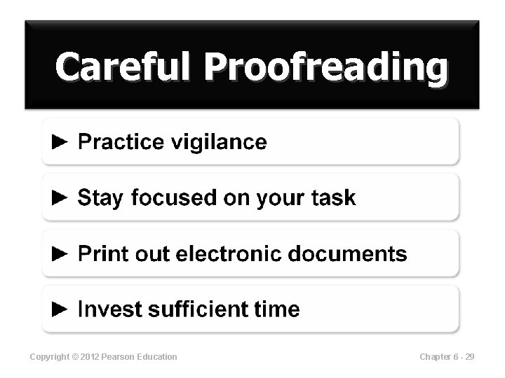 Careful Proofreading Copyright © 2012 Pearson Education Chapter 6 - 29 