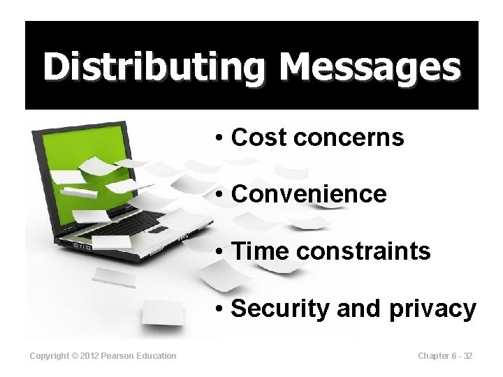 Distributing Messages • Cost concerns • Convenience • Time constraints • Security and privacy