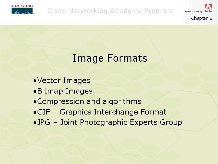 Chapter 2 Image Formats • Vector Images • Bitmap Images • Compression and algorithms