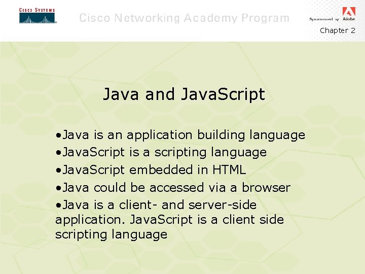 Chapter 2 Java and Java. Script • Java is an application building language •