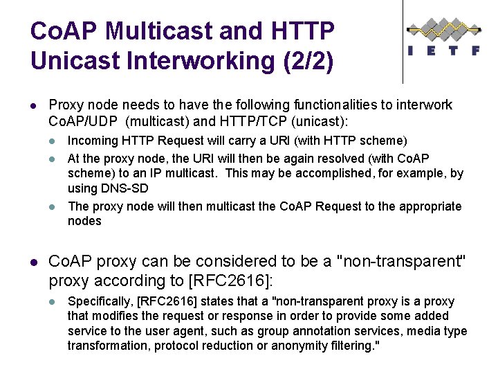 Co. AP Multicast and HTTP Unicast Interworking (2/2) l Proxy node needs to have