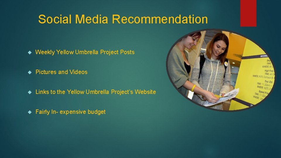 Social Media Recommendation Weekly Yellow Umbrella Project Posts Pictures and Videos Links to the