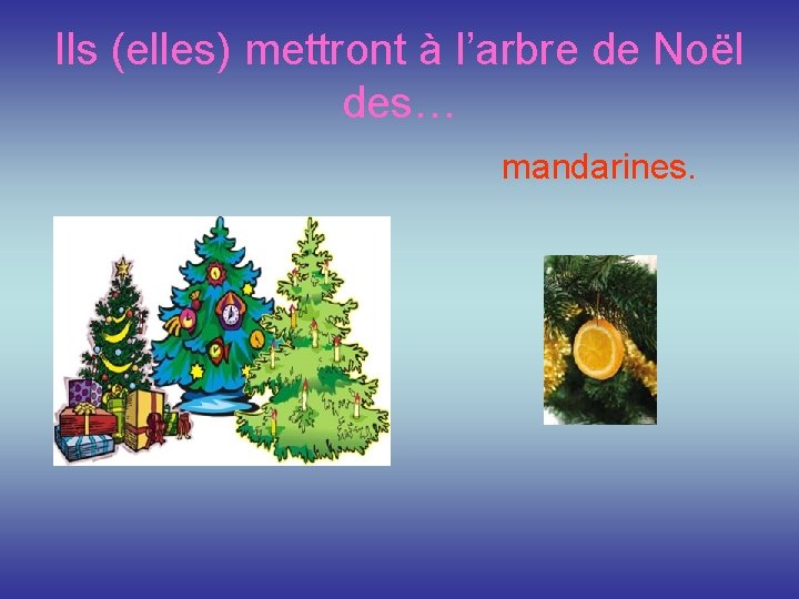 Ils (elles) mettront à l’arbre de Noёl des… mandarines. 