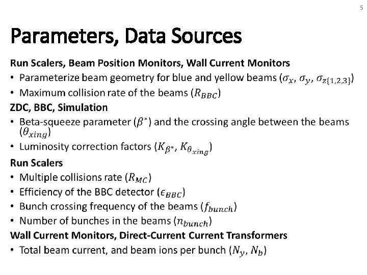 5 Parameters, Data Sources • 
