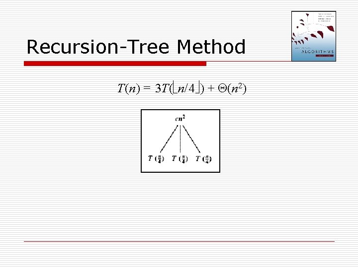 Recursion-Tree Method T(n) = 3 T( n/4 ) + (n 2) 