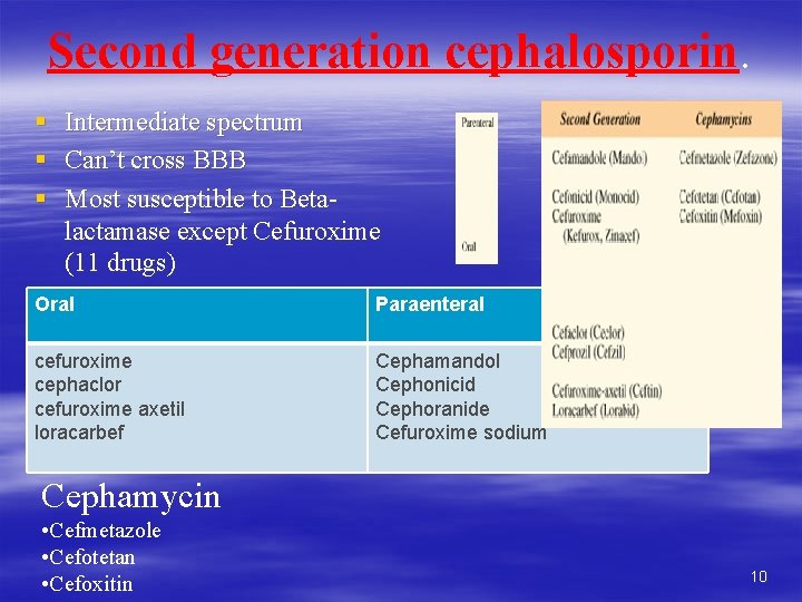 Second generation cephalosporin. § § § Intermediate spectrum Can’t cross BBB Most susceptible to