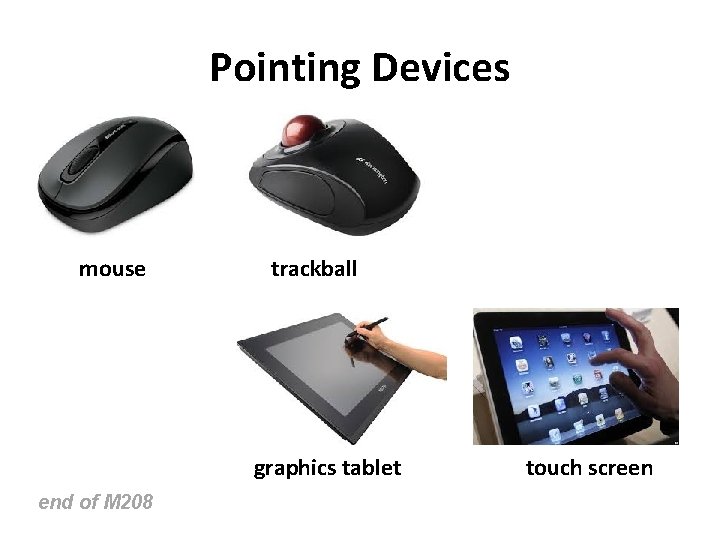 Pointing Devices mouse trackball graphics tablet end of M 208 touch screen 