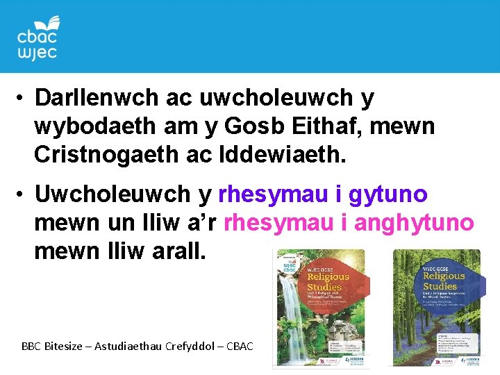  • Darllenwch ac uwcholeuwch y wybodaeth am y Gosb Eithaf, mewn Cristnogaeth ac