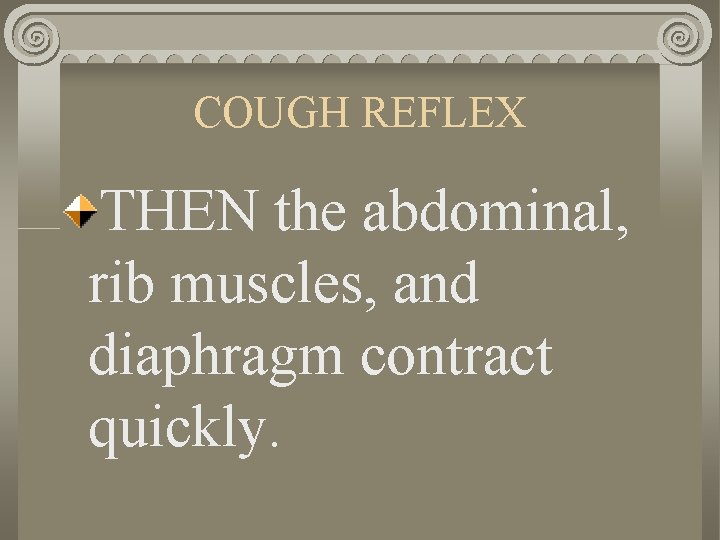 COUGH REFLEX THEN the abdominal, rib muscles, and diaphragm contract quickly. 