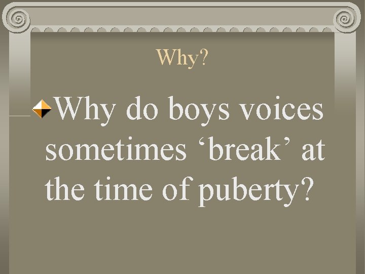 Why? Why do boys voices sometimes ‘break’ at the time of puberty? 