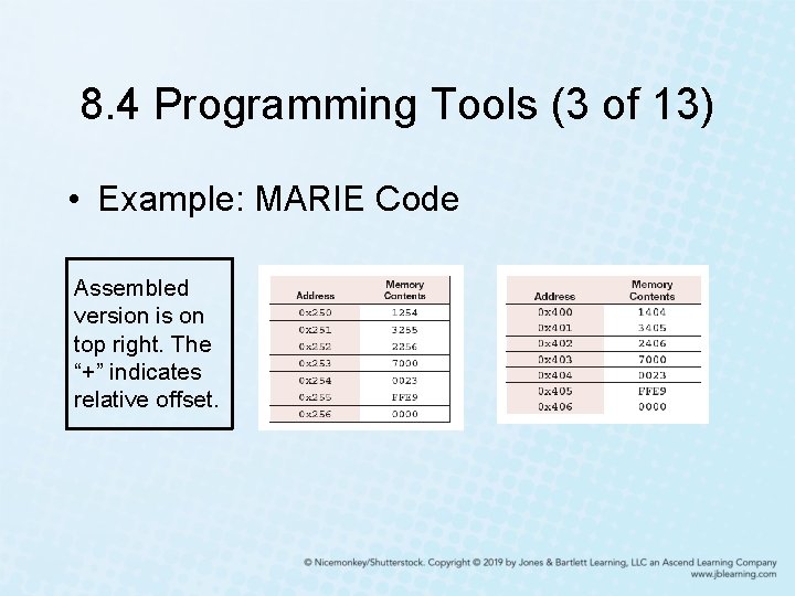 8. 4 Programming Tools (3 of 13) • Example: MARIE Code Assembled version is