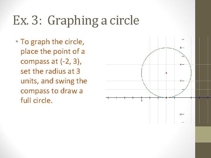 Ex. 3: Graphing a circle • To graph the circle, place the point of