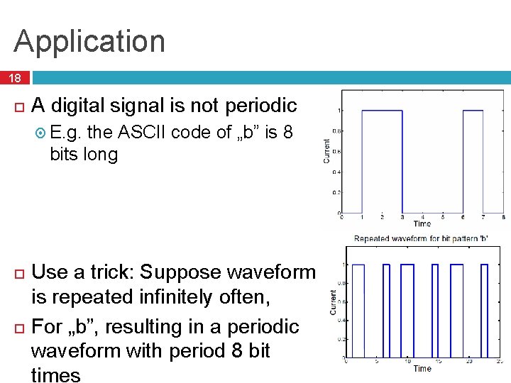 Application 18 A digital signal is not periodic E. g. the ASCII code of
