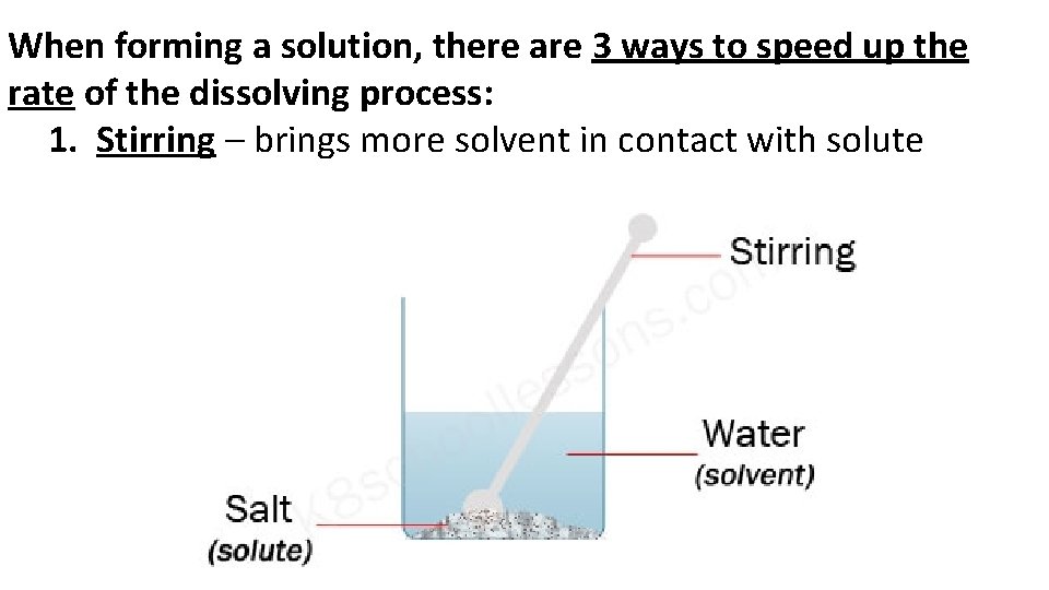 When forming a solution, there are 3 ways to speed up the rate of