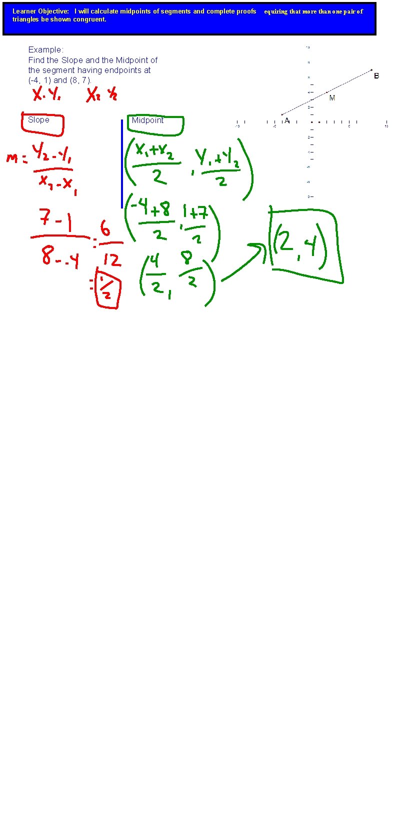 Learner Objective: I will calculate midpoints of segments and complete proofs triangles be shown