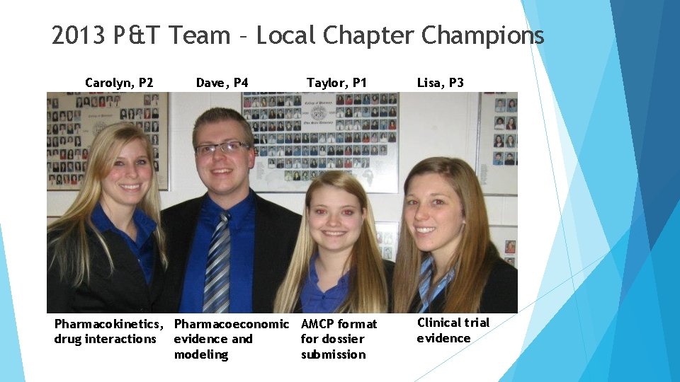 2013 P&T Team – Local Chapter Champions Carolyn, P 2 Dave, P 4 Taylor,