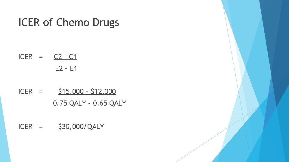 ICER of Chemo Drugs ICER = C 2 – C 1 E 2 –