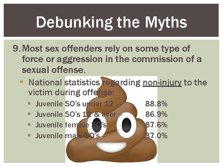 Debunking the Myths 9. Most sex offenders rely on some type of force or