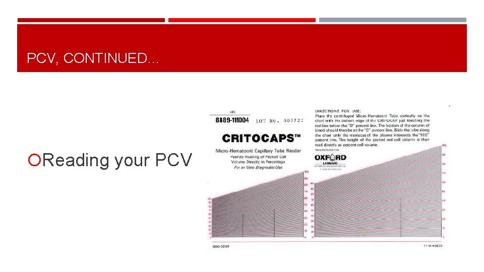 PCV, CONTINUED… Reading your PCV 
