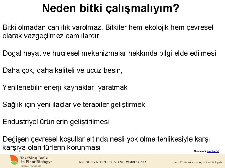 Neden bitki çalışmalıyım? Bitki olmadan canlılık varolmaz. Bitkiler hem ekolojik hem çevresel olarak vazgeçilmez