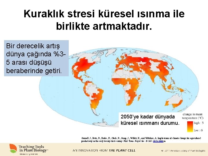 Kuraklık stresi küresel ısınma ile birlikte artmaktadır. Bir derecelik artış dünya çağında %35 arası