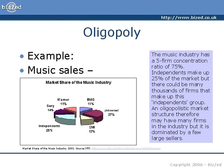 http: //www. bized. co. uk Oligopoly • Example: • Music sales – The music