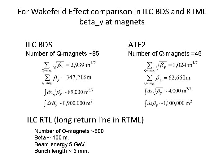 For Wakefeild Effect comparison in ILC BDS and RTML beta_y at magnets ILC BDS