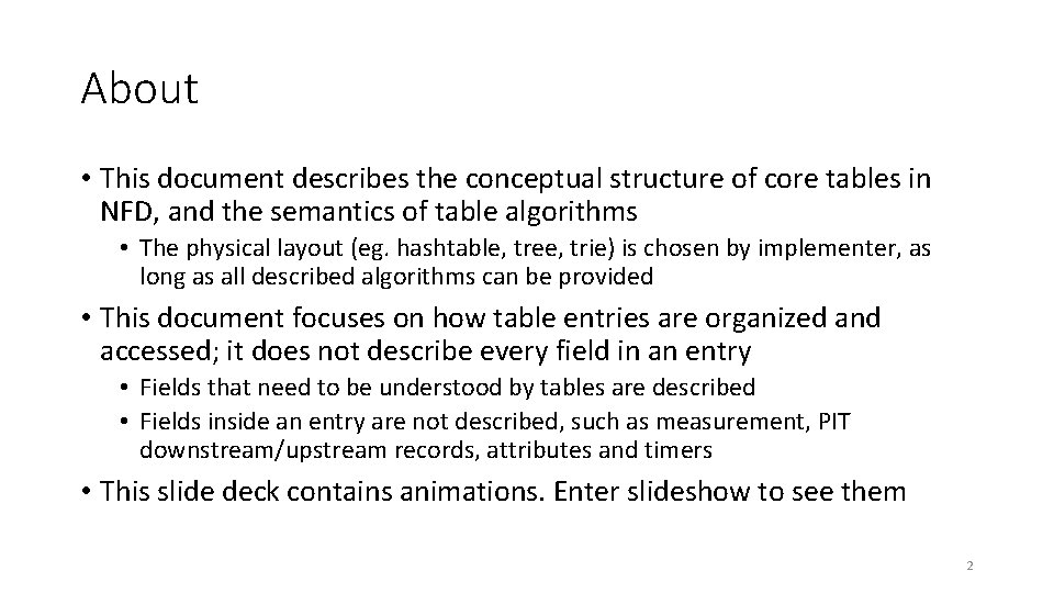 About • This document describes the conceptual structure of core tables in NFD, and About • This document describes the conceptual structure of core tables in NFD, and